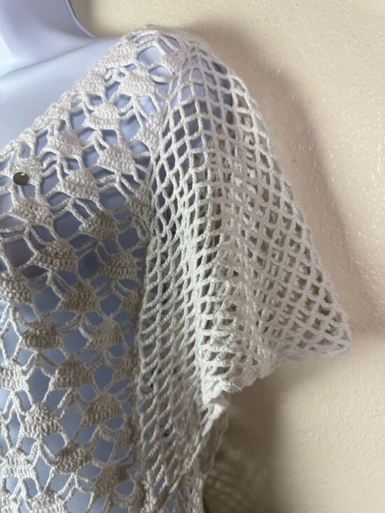 Kamiseta Crochet Open Knit White Top size XXS Short Sleeves Cottage Beachy - Picture 6 of 15